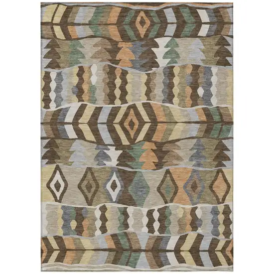Chocolate And Brown Geometric Washable Indoor Outdoor Area Rug Photo 2