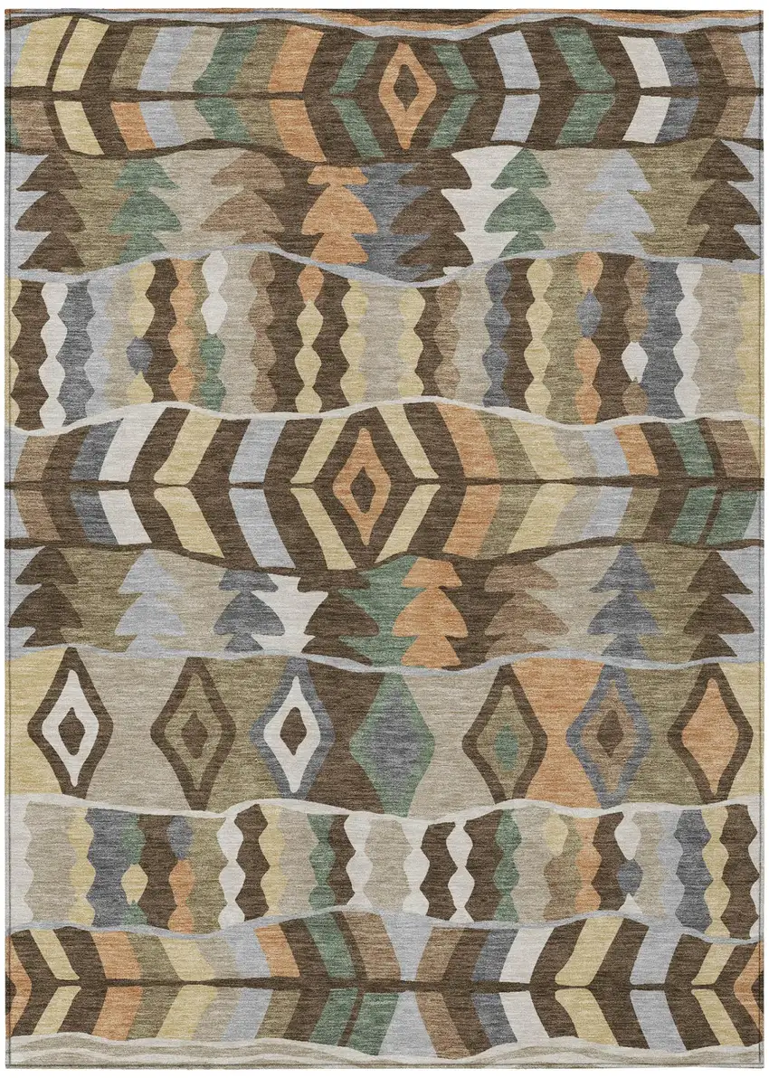 Chocolate And Brown Geometric Washable Indoor Outdoor Area Rug Photo 2