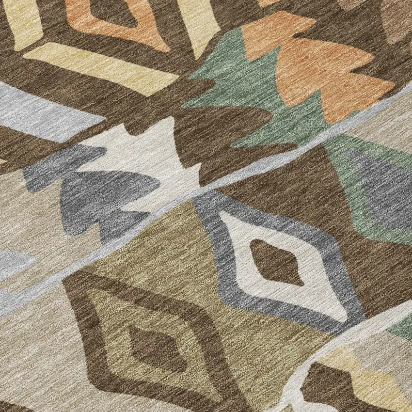 Chocolate And Brown Geometric Washable Indoor Outdoor Area Rug Photo 4