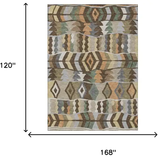 Chocolate And Brown Geometric Washable Indoor Outdoor Area Rug Photo 5
