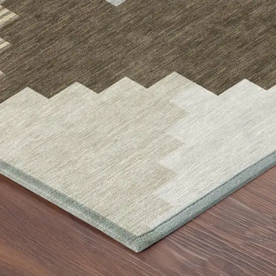 Chocolate And Brown Geometric Washable Indoor Outdoor Area Rug Photo 2