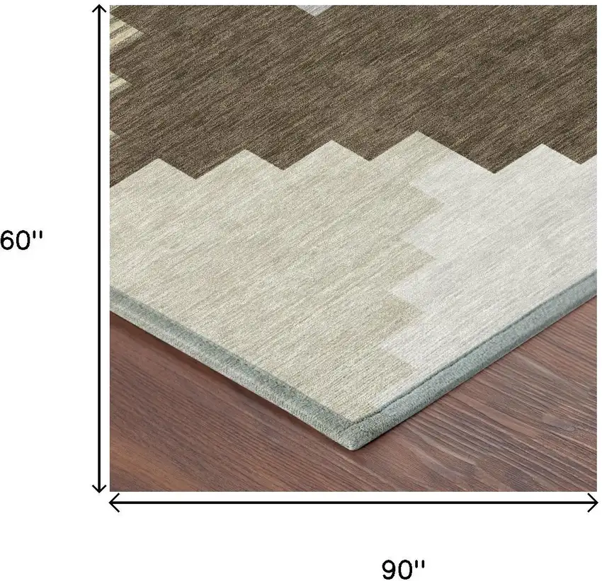 Chocolate And Brown Geometric Washable Indoor Outdoor Area Rug Photo 5