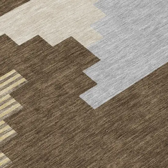 Chocolate And Brown Geometric Washable Indoor Outdoor Area Rug Photo 4