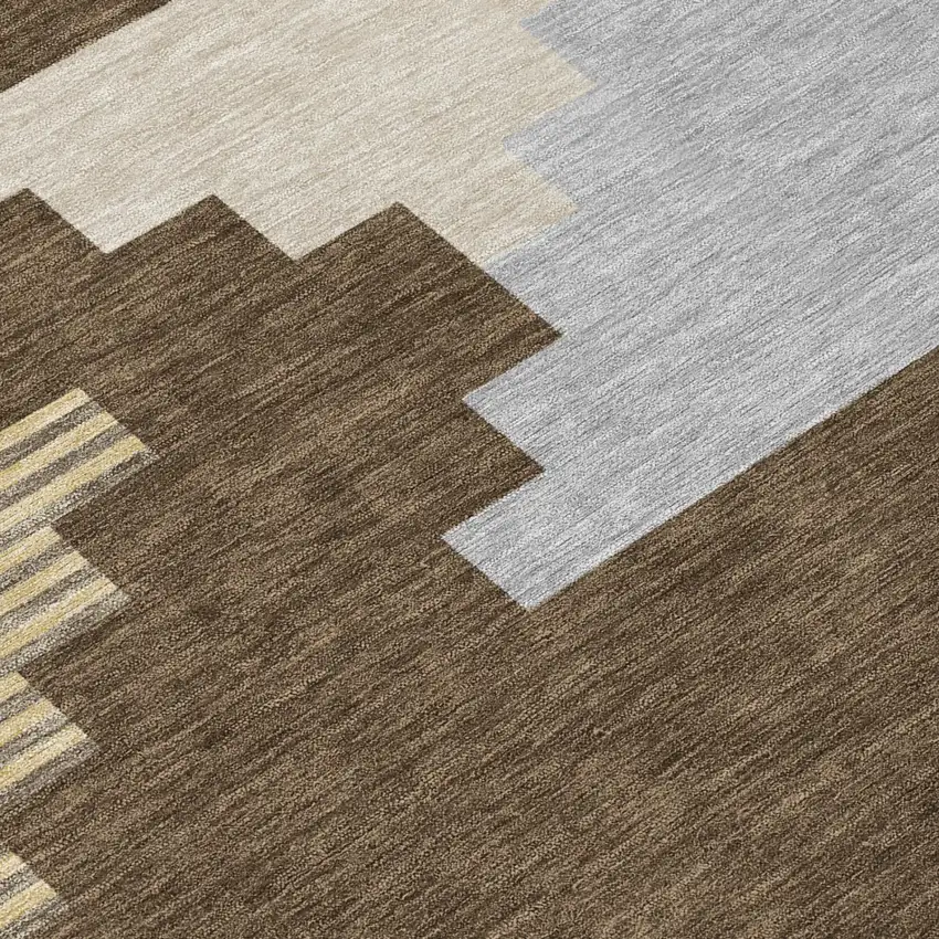 Chocolate And Brown Geometric Washable Indoor Outdoor Area Rug Photo 4