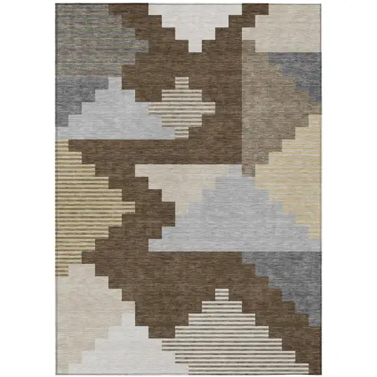 Chocolate And Brown Geometric Washable Indoor Outdoor Area Rug Photo 3