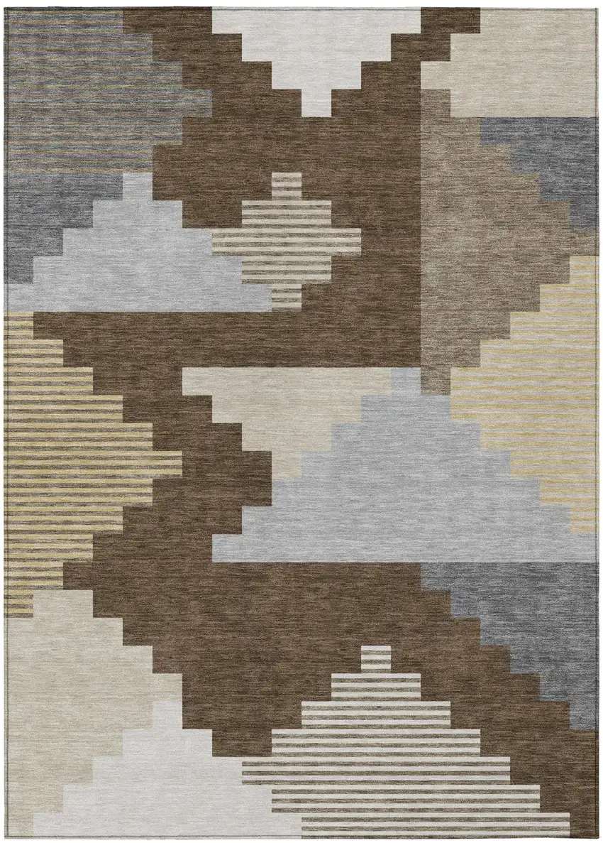 Chocolate And Brown Geometric Washable Indoor Outdoor Area Rug Photo 3