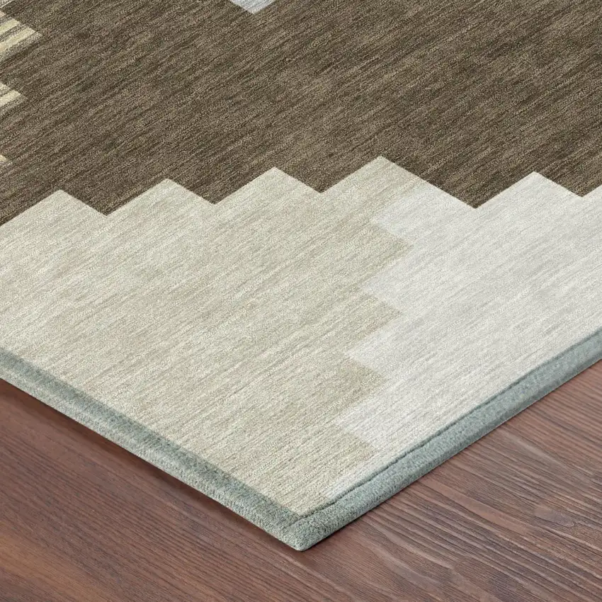 Chocolate And Brown Geometric Washable Indoor Outdoor Area Rug Photo 2