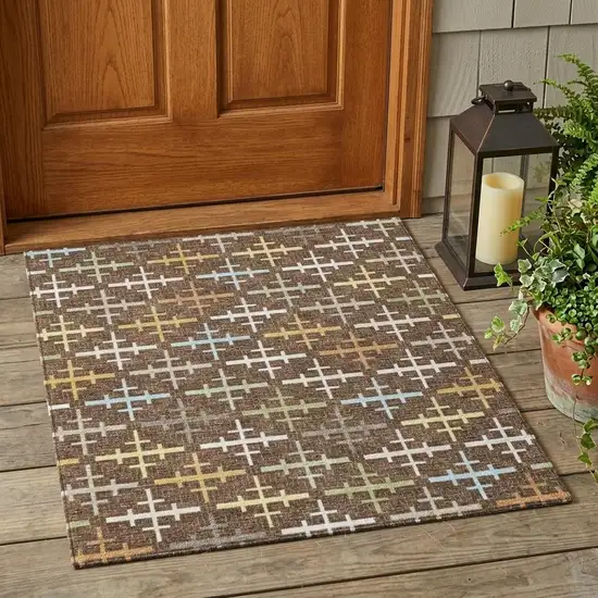 Chocolate And Brown Geometric Washable Indoor Outdoor Area Rug Photo 1