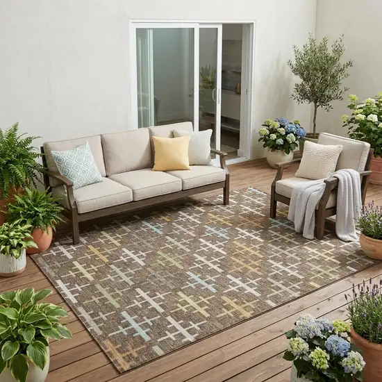 Chocolate And Brown Geometric Washable Indoor Outdoor Area Rug Photo 1