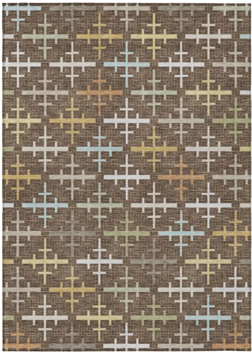Chocolate And Brown Geometric Washable Indoor Outdoor Area Rug Photo 2