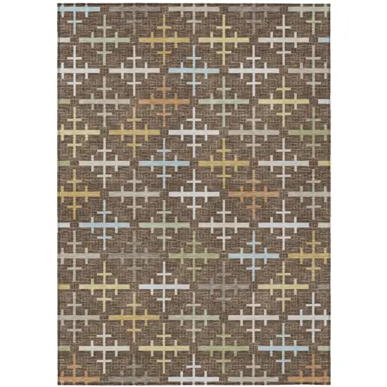 Chocolate And Brown Geometric Washable Indoor Outdoor Area Rug Photo 2