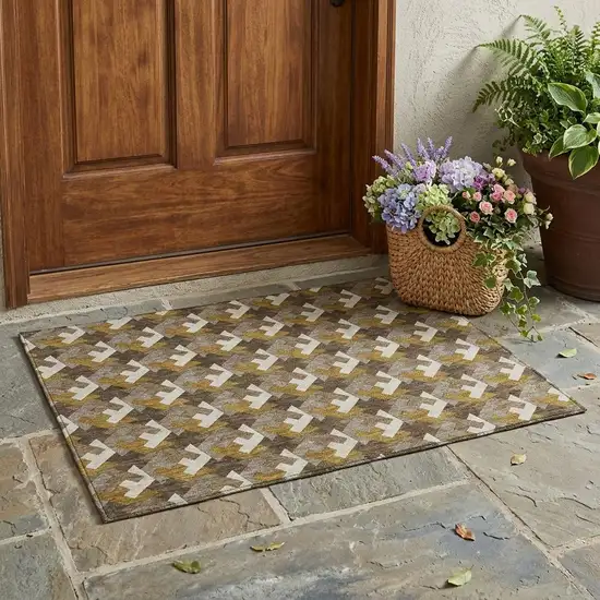 Chocolate And Brown Geometric Washable Indoor Outdoor Area Rug Photo 1