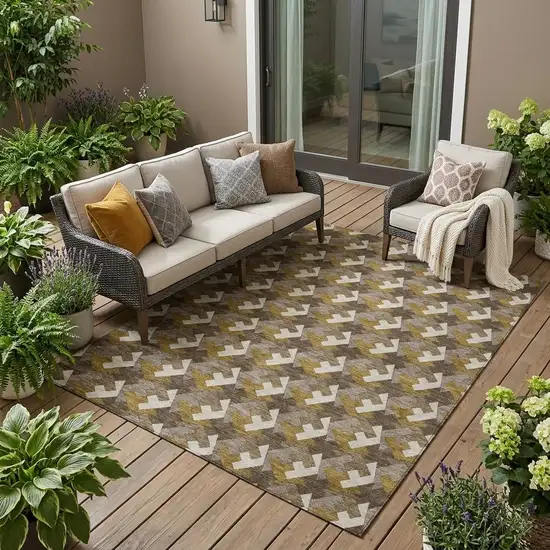 Chocolate And Brown Geometric Washable Indoor Outdoor Area Rug Photo 1
