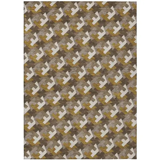 Chocolate And Brown Geometric Washable Indoor Outdoor Area Rug Photo 2