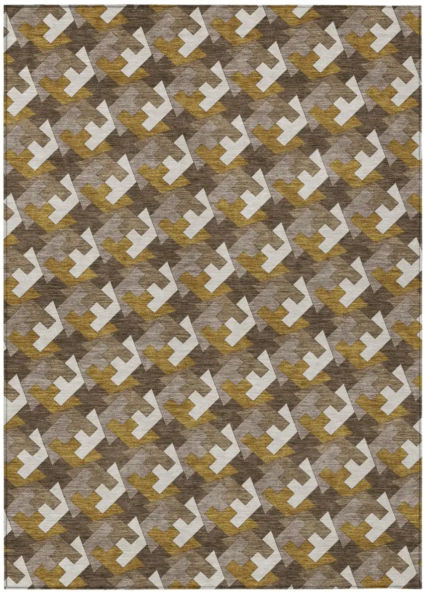 Chocolate And Brown Geometric Washable Indoor Outdoor Area Rug Photo 2
