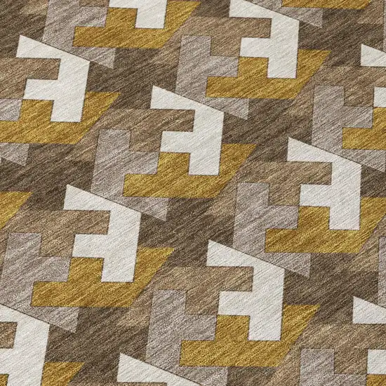 Chocolate And Brown Geometric Washable Indoor Outdoor Area Rug Photo 4
