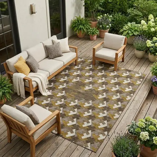 Chocolate And Brown Geometric Washable Indoor Outdoor Area Rug Photo 1