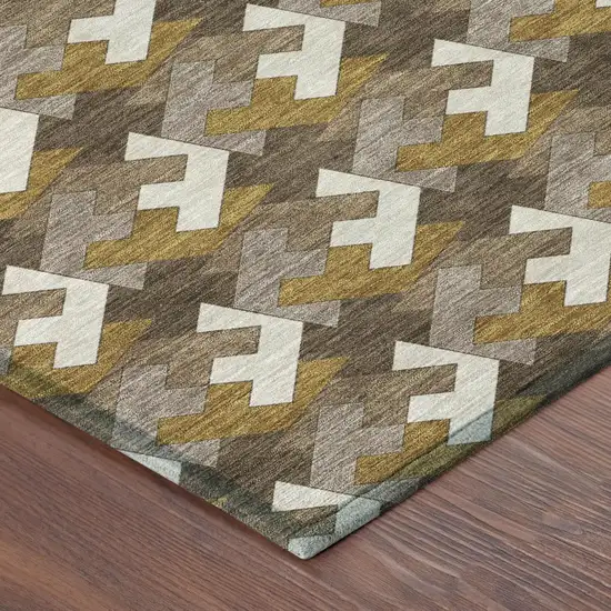 Chocolate And Brown Geometric Washable Indoor Outdoor Area Rug Photo 3