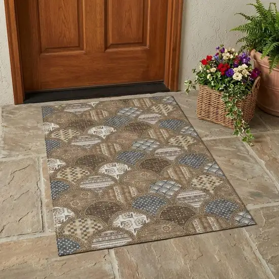Chocolate And Brown Geometric Washable Indoor Outdoor Area Rug Photo 1