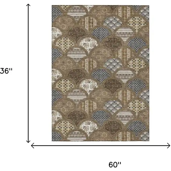 Chocolate And Brown Geometric Washable Indoor Outdoor Area Rug Photo 5