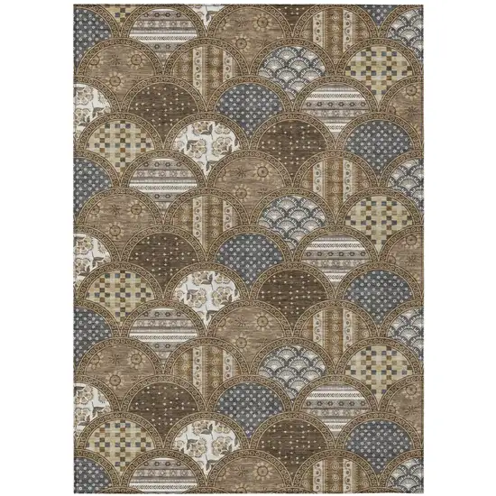 Chocolate And Brown Geometric Washable Indoor Outdoor Area Rug Photo 2