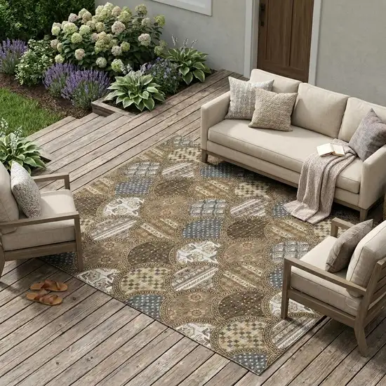 Chocolate And Brown Geometric Washable Indoor Outdoor Area Rug Photo 1