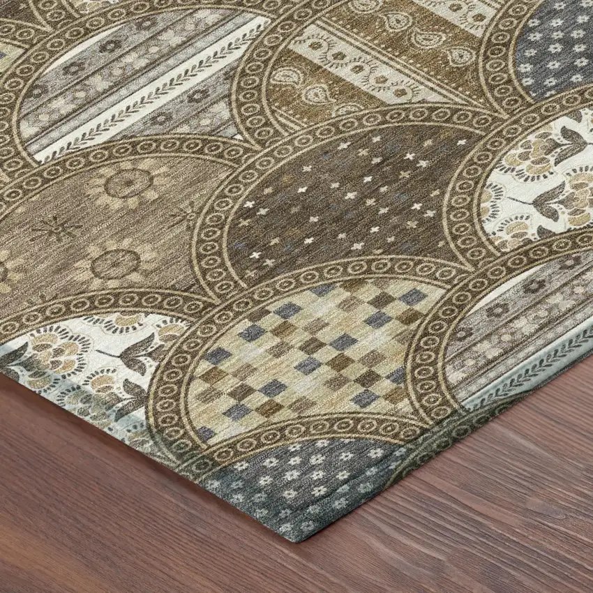 Chocolate And Brown Geometric Washable Indoor Outdoor Area Rug Photo 3
