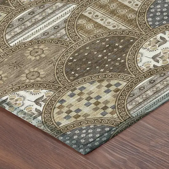 Chocolate And Brown Geometric Washable Indoor Outdoor Area Rug Photo 3