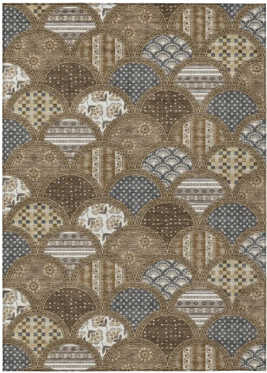 Chocolate And Brown Geometric Washable Indoor Outdoor Area Rug Photo 2