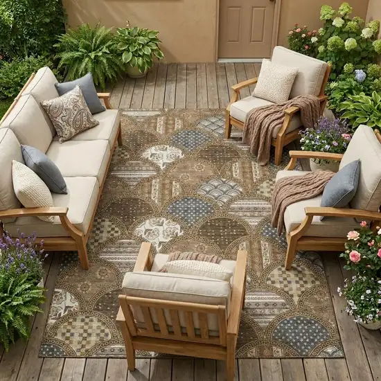 Chocolate And Brown Geometric Washable Indoor Outdoor Area Rug Photo 1