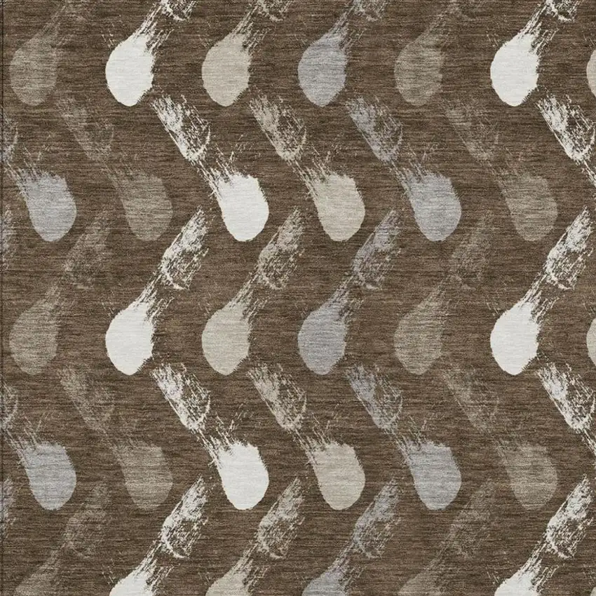 Chocolate And Brown Geometric Washable Indoor Outdoor Area Rug Photo 2