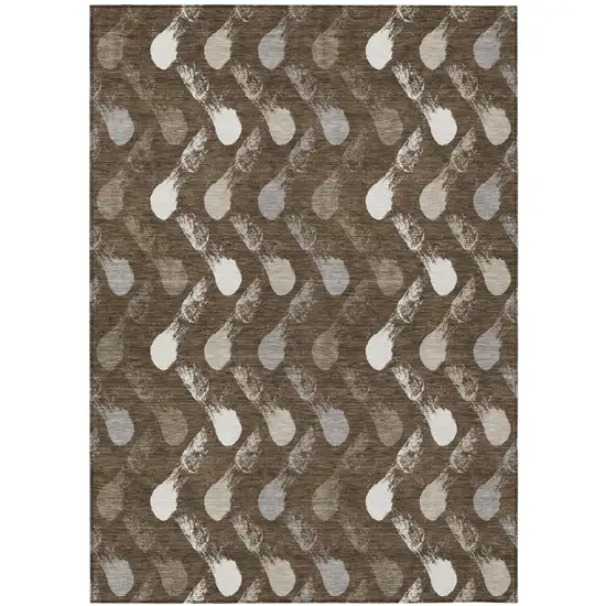 Chocolate And Brown Geometric Washable Indoor Outdoor Area Rug Photo 1