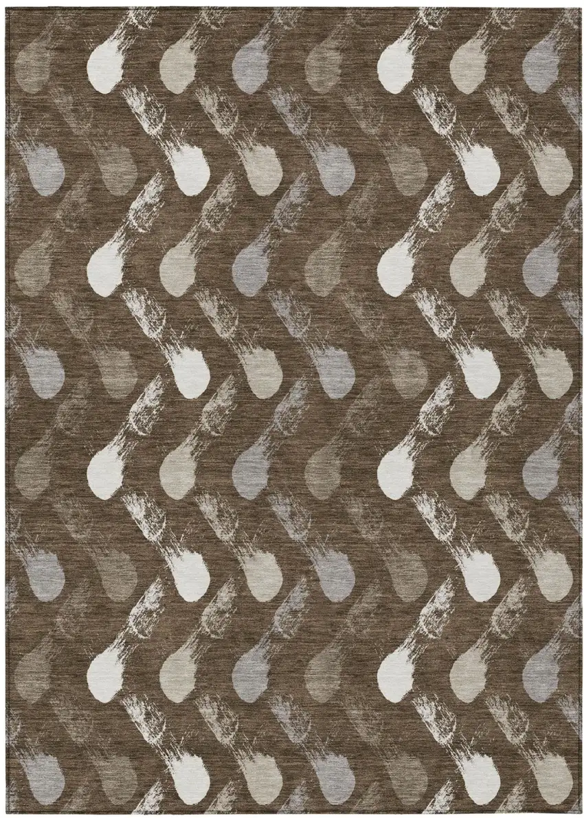 Chocolate And Brown Geometric Washable Indoor Outdoor Area Rug Photo 1