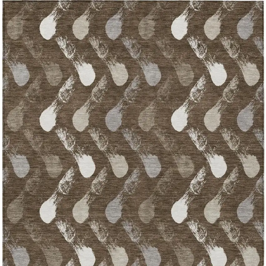 Chocolate And Brown Geometric Washable Indoor Outdoor Area Rug Photo 3