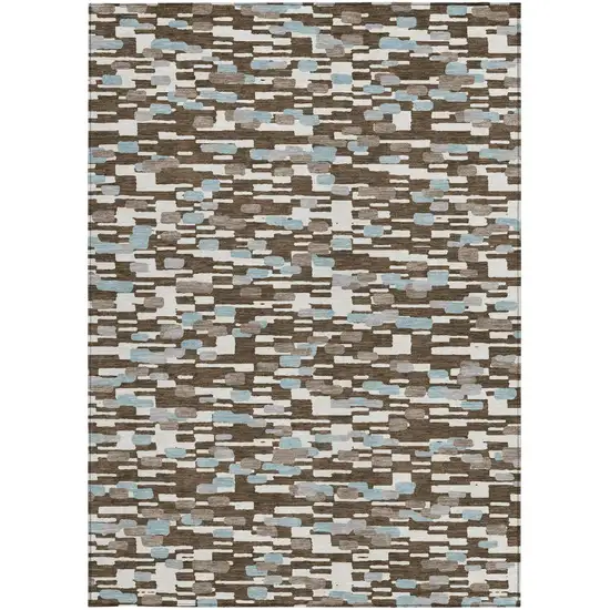 Chocolate And Brown Geometric Washable Indoor Outdoor Area Rug Photo 3
