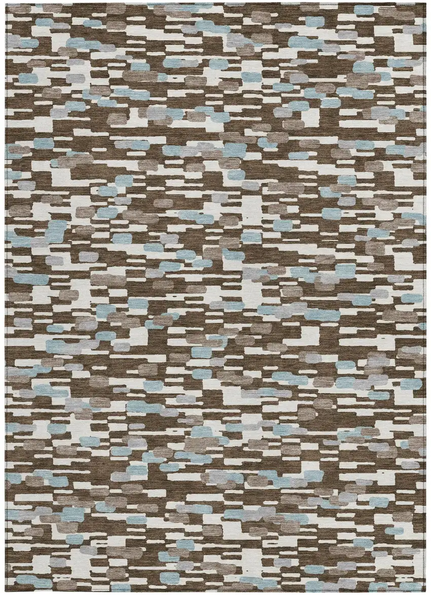 Chocolate And Brown Geometric Washable Indoor Outdoor Area Rug Photo 3