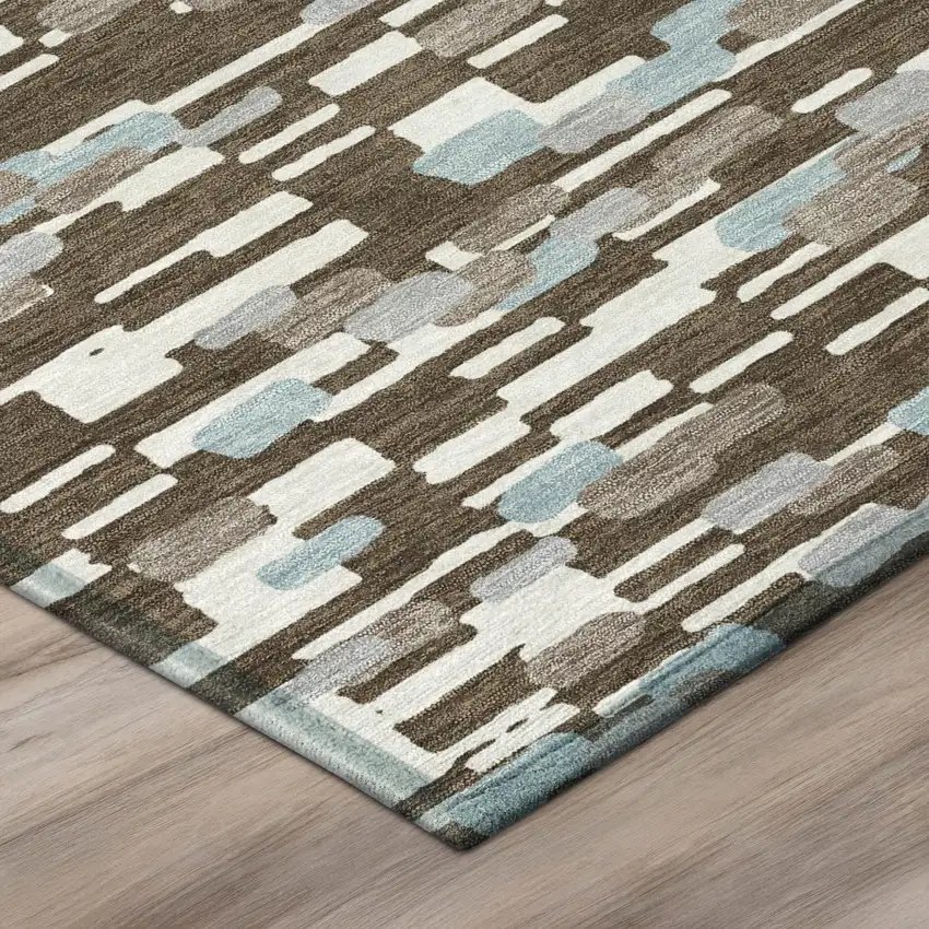 Chocolate And Brown Geometric Washable Indoor Outdoor Area Rug Photo 4