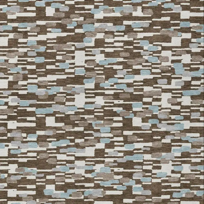 Chocolate And Brown Geometric Washable Indoor Outdoor Area Rug Photo 2