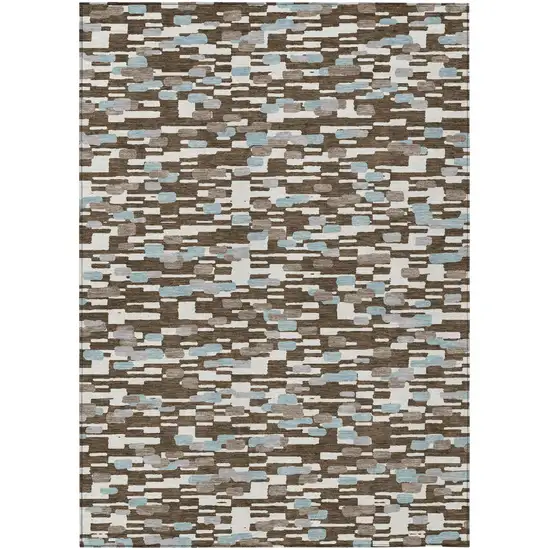 Chocolate And Brown Geometric Washable Indoor Outdoor Area Rug Photo 1