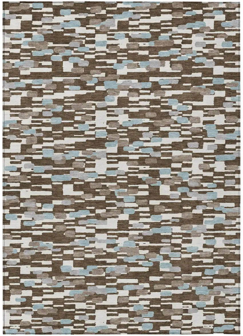 Chocolate And Brown Geometric Washable Indoor Outdoor Area Rug Photo 1