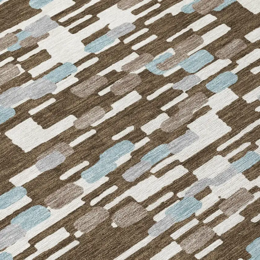Chocolate And Brown Geometric Washable Indoor Outdoor Area Rug Photo 5