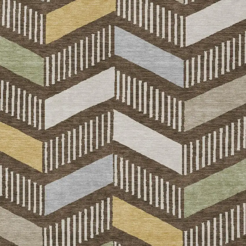 Chocolate And Brown Geometric Washable Indoor Outdoor Area Rug Photo 2