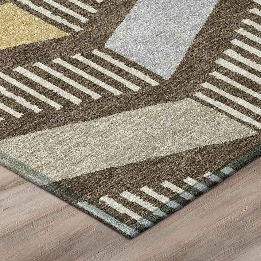 Chocolate And Brown Geometric Washable Indoor Outdoor Area Rug Photo 4