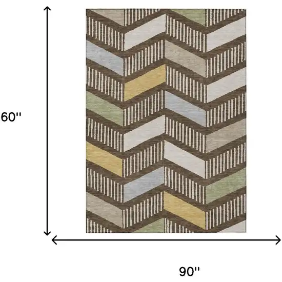Chocolate And Brown Geometric Washable Indoor Outdoor Area Rug Photo 6