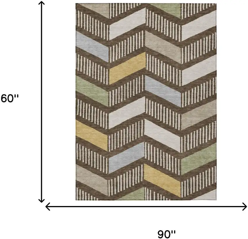 Chocolate And Brown Geometric Washable Indoor Outdoor Area Rug Photo 6