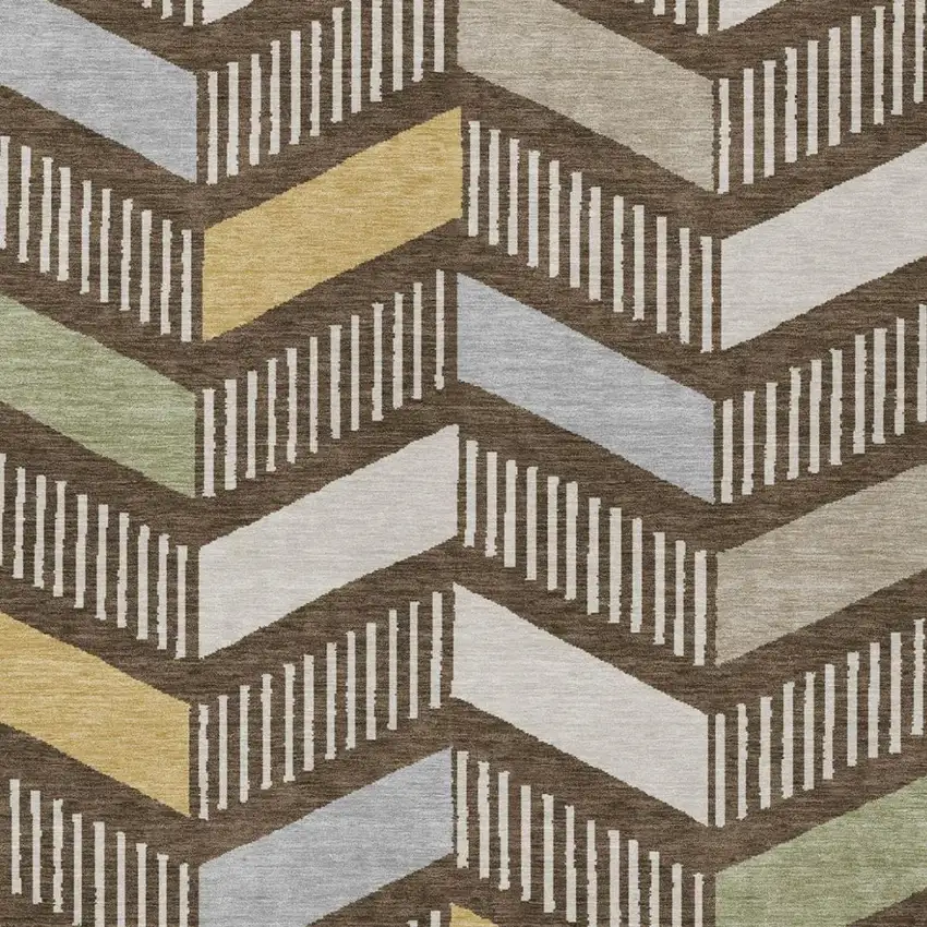 Chocolate And Brown Geometric Washable Indoor Outdoor Area Rug Photo 3
