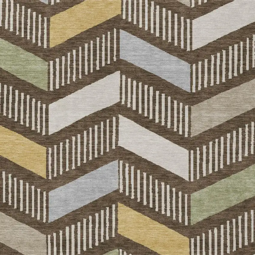 Chocolate And Brown Geometric Washable Indoor Outdoor Area Rug Photo 2