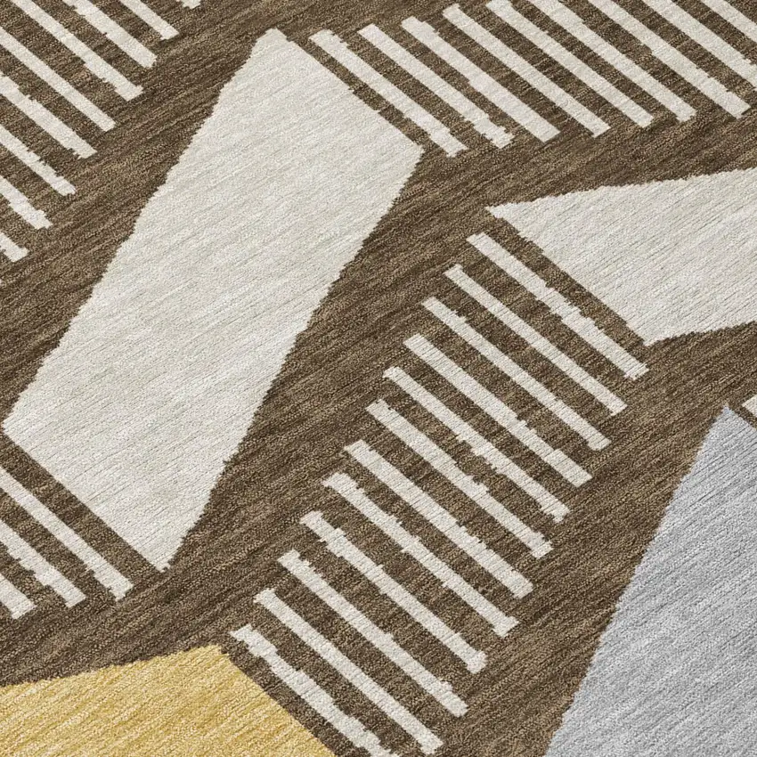 Chocolate And Brown Geometric Washable Indoor Outdoor Area Rug Photo 5