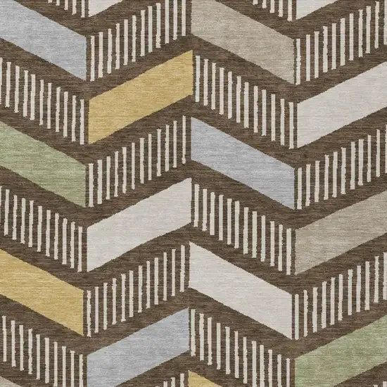 Chocolate And Brown Geometric Washable Indoor Outdoor Area Rug Photo 3