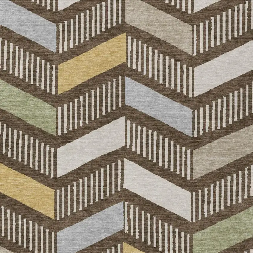 Chocolate And Brown Geometric Washable Indoor Outdoor Area Rug Photo 3